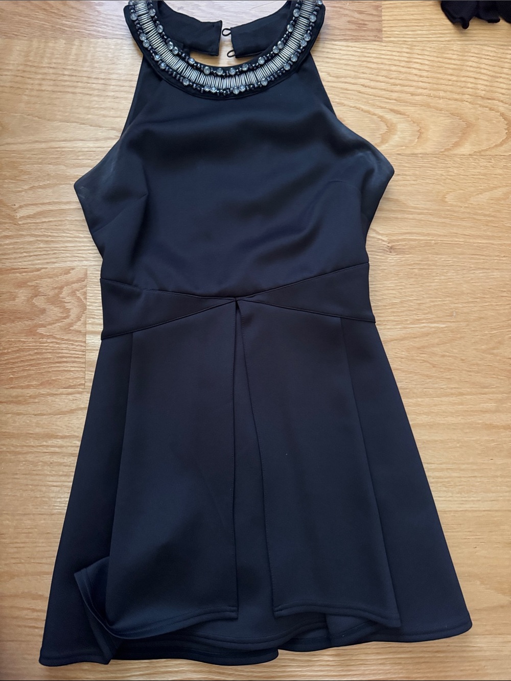 bebe Black Halter Dress with Beaded Neckline